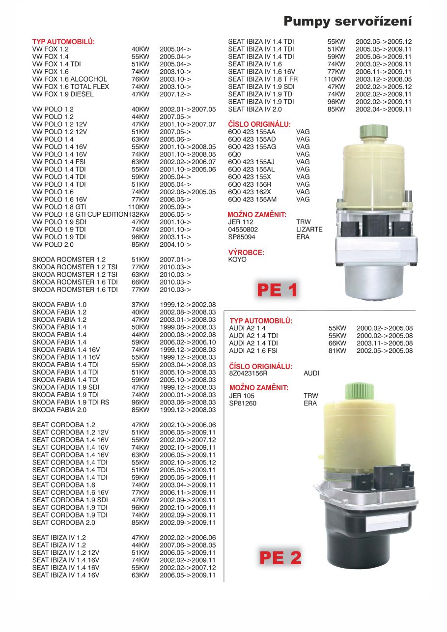 Pumpy servořízení PE1